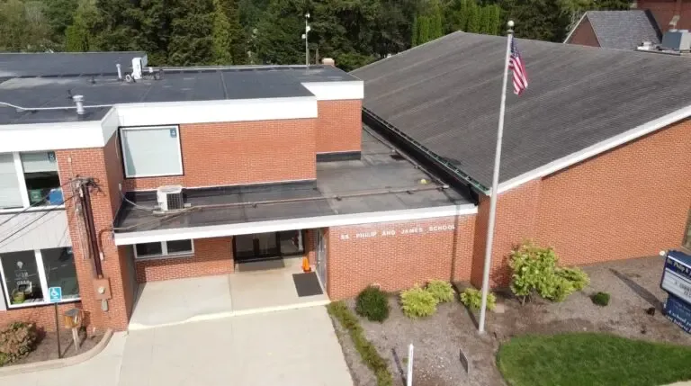 arial view of the SPJ school building